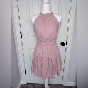 Japna Elegant Pink Halter Dress with Open Back